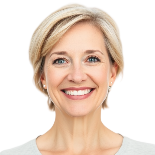 A person smiling to the camera with a white background looking like