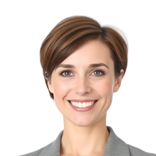 A person smiling to the camera with a white background looking like