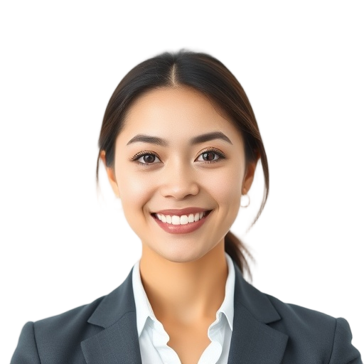 A person smiling to the camera with a white background looking like