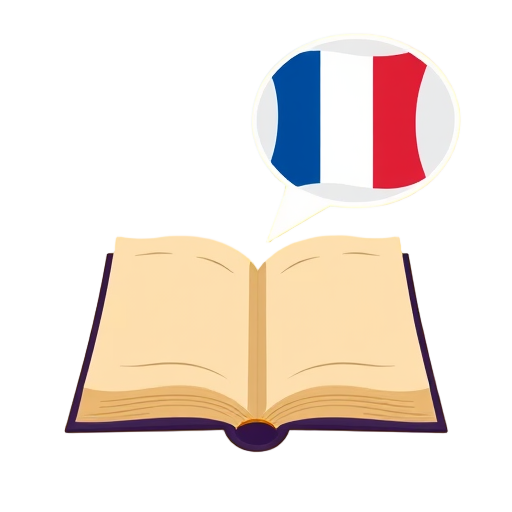 Open boek met een spraakballon en Franse vlag.