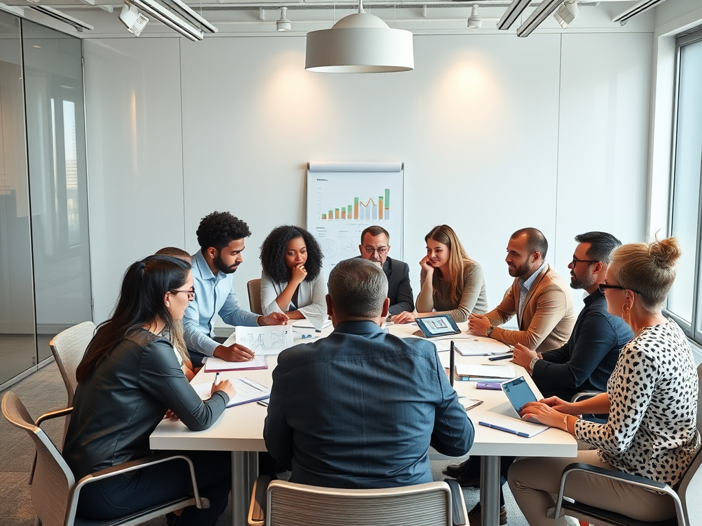 Een diverse groep ondernemers in een moderne vergaderzaal.