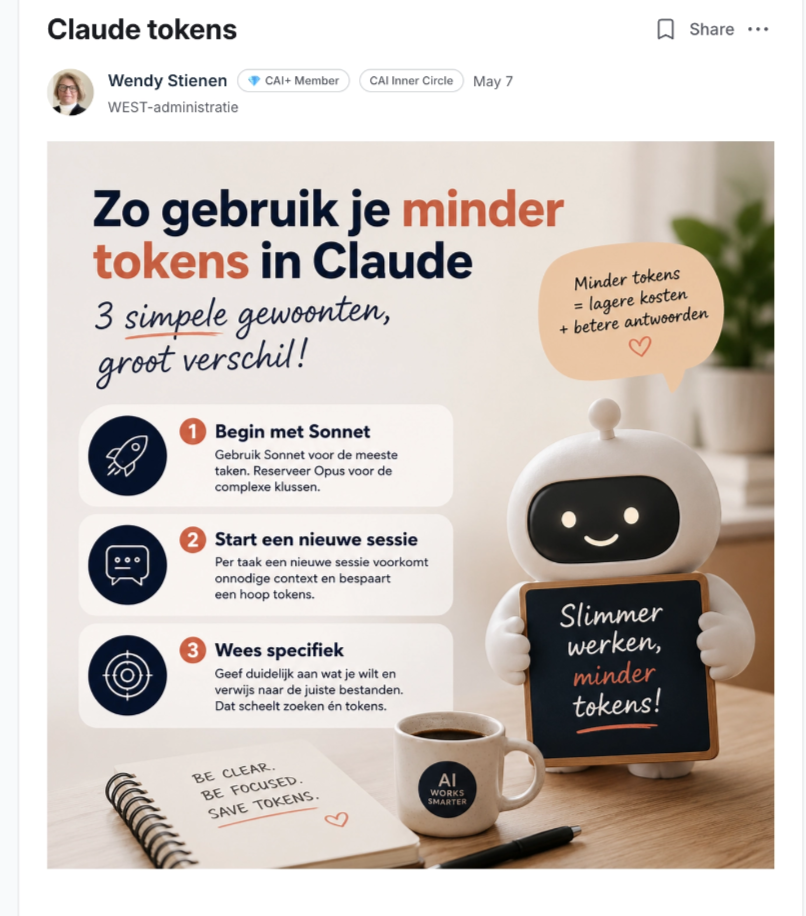 Carrouselpost van Wendy in huisstijl, gemaakt met Claude.