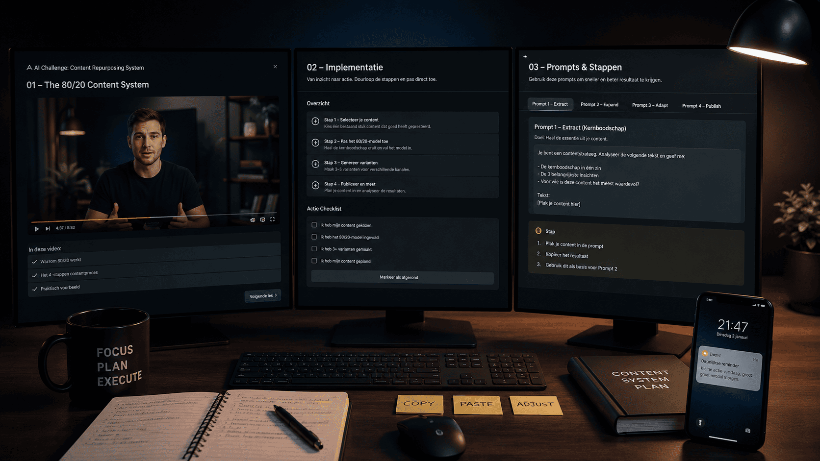 Challenge-omgeving: video, implementatie en prompts per les