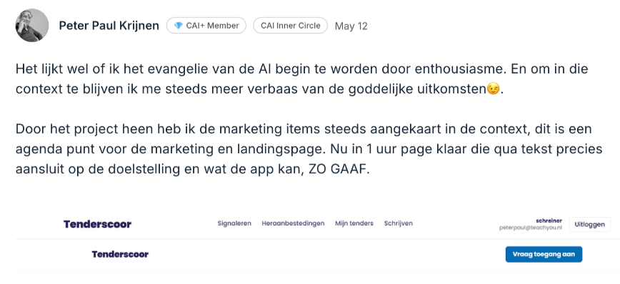 Landingspagina Tenderscoor van Peter Paul, header.