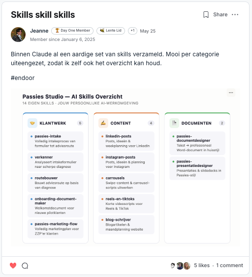 Overzicht van Claude-skills, netjes per categorie uiteengezet.