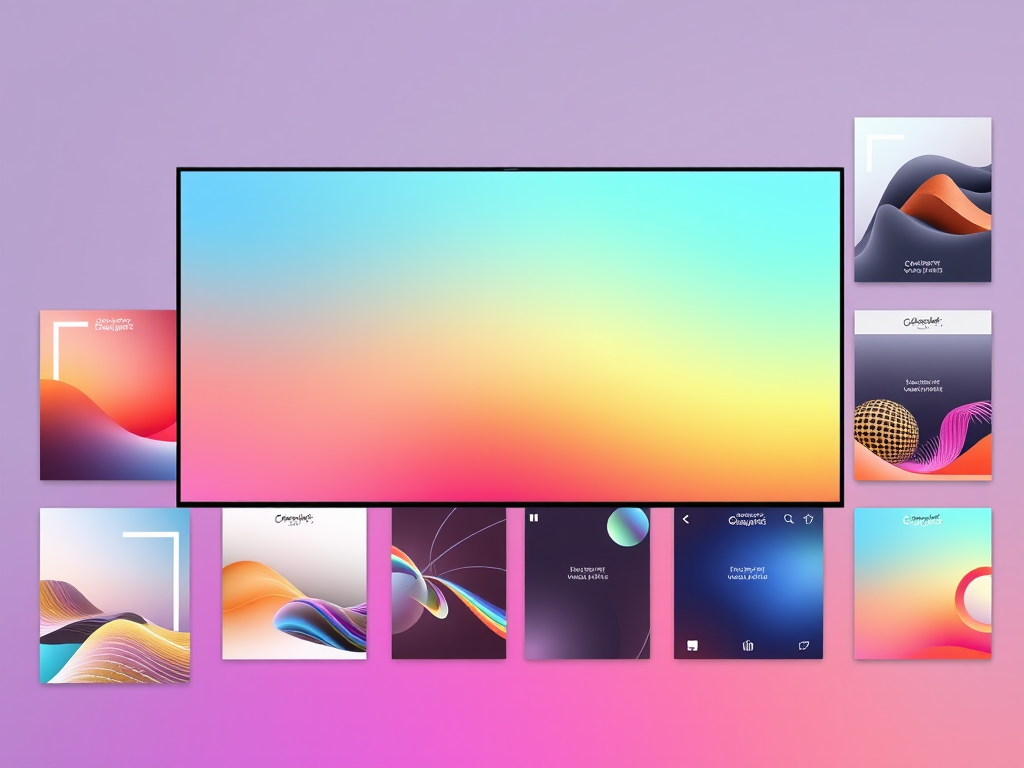 Elegante collectie kleurrijke, moderne Instagram-berichten op een digitaal scherm