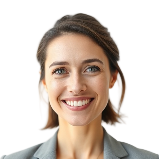 A person smiling to the camera with a white background looking like