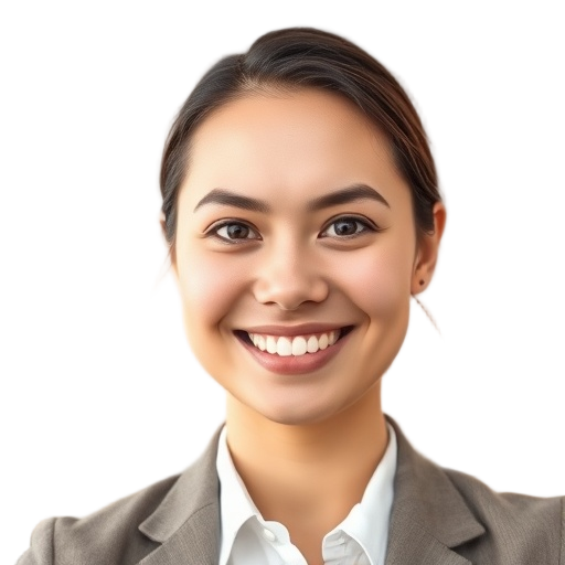 A person smiling to the camera with a white background looking like