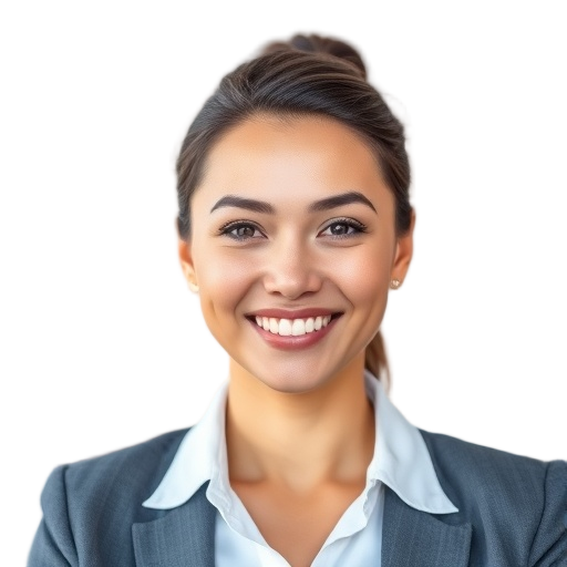 A person smiling to the camera with a white background looking like