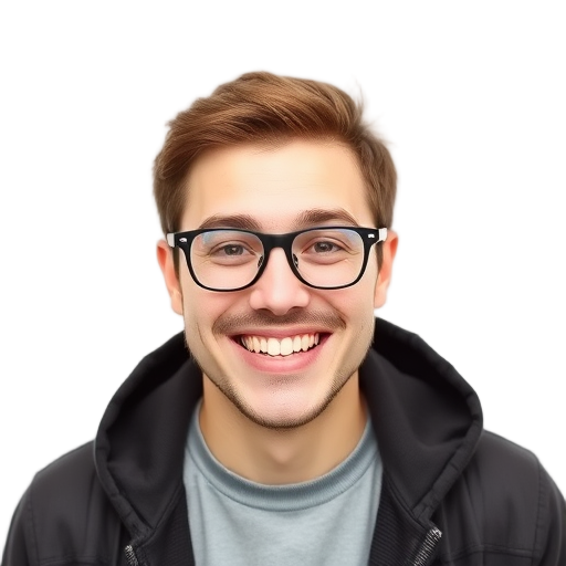 Een persoon die lachend naar de camera kijkt.