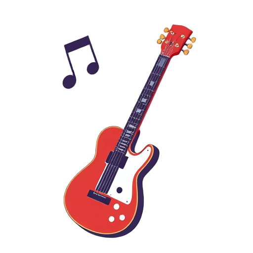 Een rode gitaar met een muzikale noot.