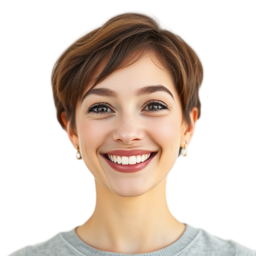 A person smiling to the camera with a white background looking like