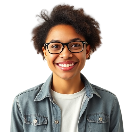 A person smiling to the camera with a white background looking like