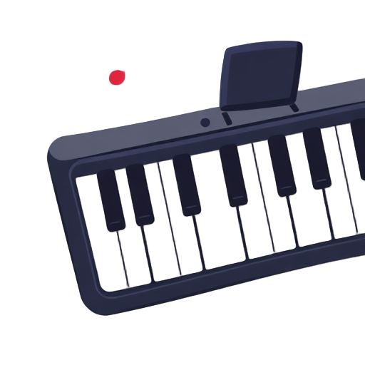 "Piano keyboard" "Musical notes" "Interactive screen"