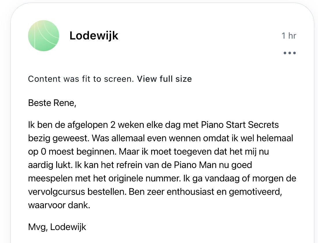 resultaat pianostudent Piano Start Secrets
