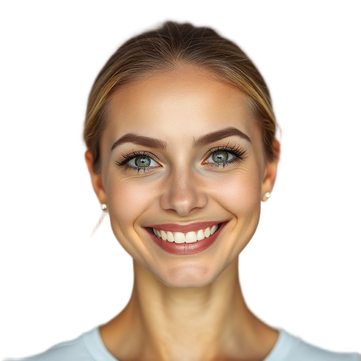 Lachende vrouw met heldere ogen en natuurlijke make-up