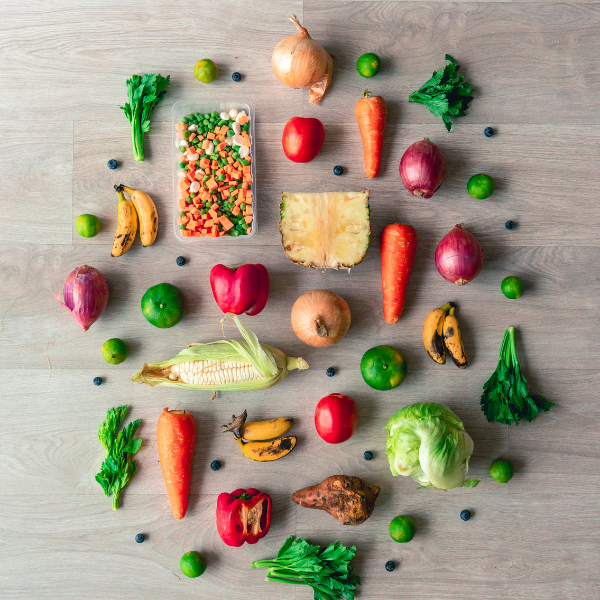 Overzicht van verschillende groentes en fruit