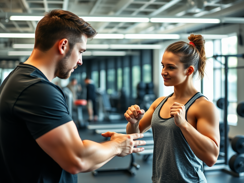 Een beginner krijgt training van een personal trainer in de sportschool.