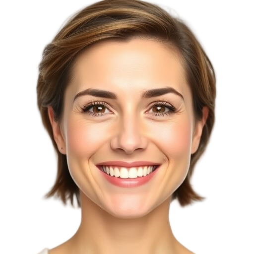 Een glimlachende persoon voor een witte achtergrond.