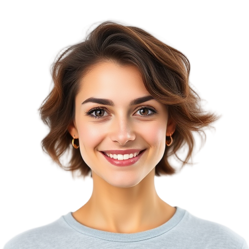 A person smiling to the camera with a white background looking like