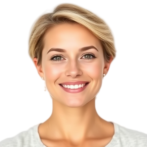 A person smiling to the camera with a white background looking like