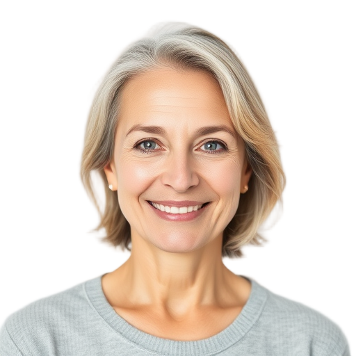 A person smiling to the camera with a white background looking like