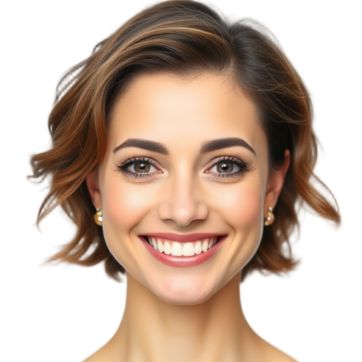 A confident woman smiling warmly to the camera with a white background looking like