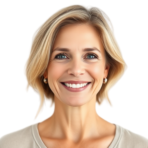 A woman smiling to the camera with a white background looking like