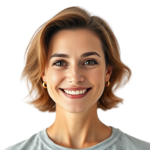 A confident woman smiling to the camera with a white background looking like