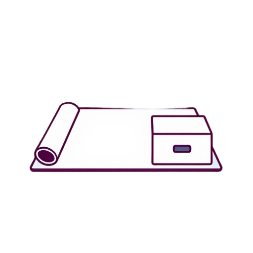 Minimalistische icon van een yogamat en blok op een effen achtergrond.