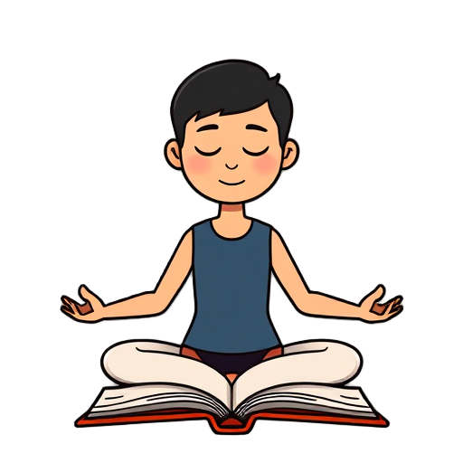 "Person meditating" "Calm space" "Open book"