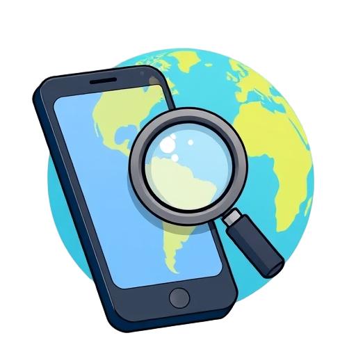 "mobile phone" "magnifying glass" "globe""