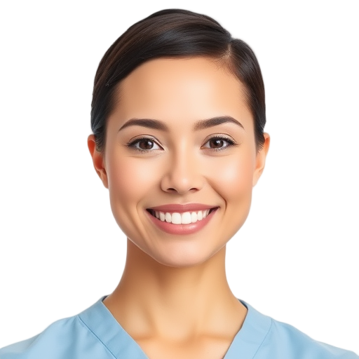 A person smiling to the camera with a white background looking like