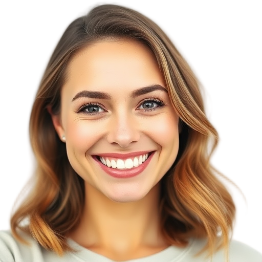 A joyful person smiling to the camera with a white background looking like