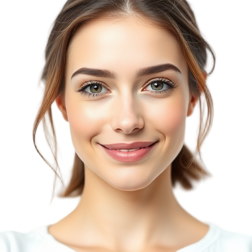 A calm woman smiling softly to the camera with a white background looking like