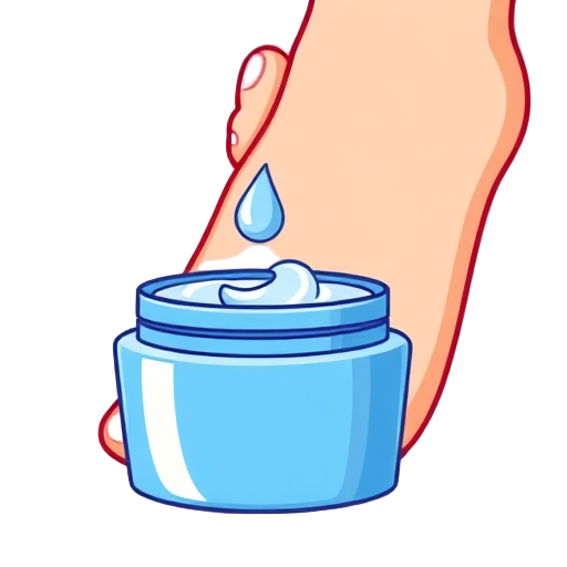 "foot care" "hydrating cream" "moisturized skin" "natural ingredients" "soft texture" "blue container" "droplet symbol" "smooth foot"