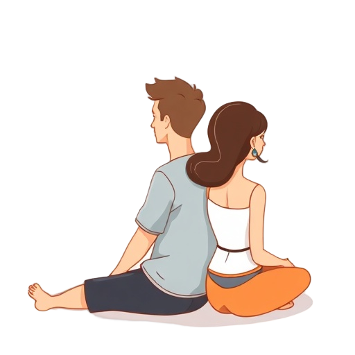 "two people" "sitting back-to-back" "soft waves"