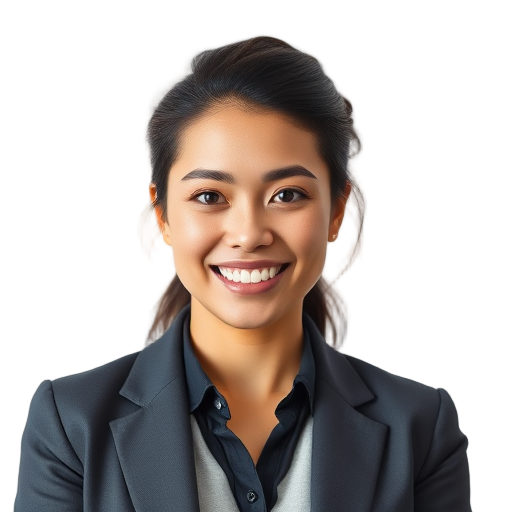 A confident person smiling gently with neutral background, wearing business casual, expressive eyes, natural lighting, calm and professional demeanor.