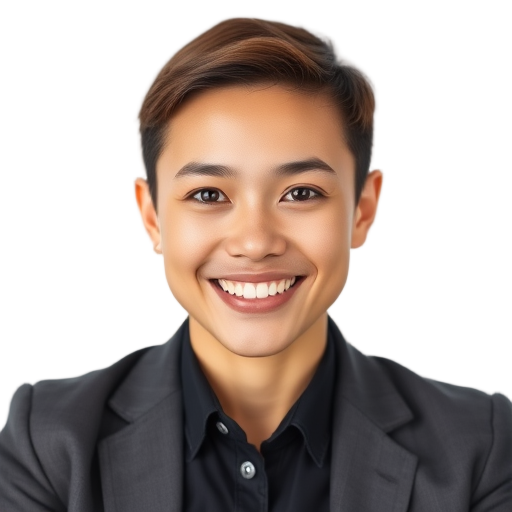 A person smiling to the camera with a white background looking like