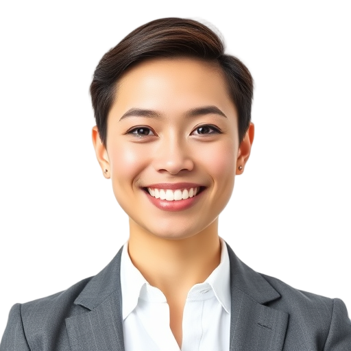 A person smiling to the camera with a white background looking like