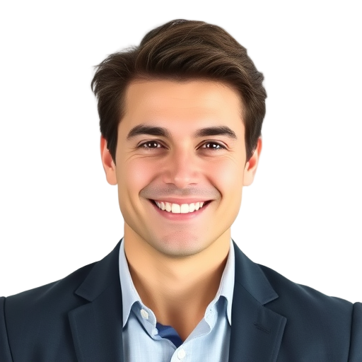 A confident professional smiling to the camera with a white background looking like