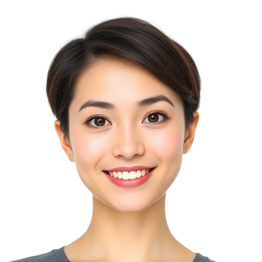 A person smiling to the camera with a white background looking like