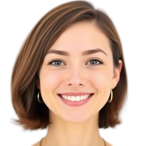 A person smiling to the camera with a white background looking like