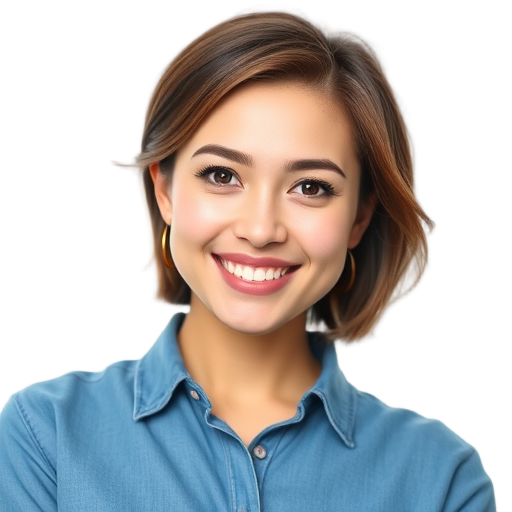 A person smiling to the camera with a white background looking like