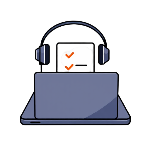 "open laptop" "checklist" "headset"