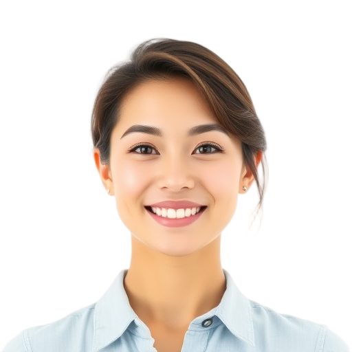 A person smiling to the camera with a white background looking like