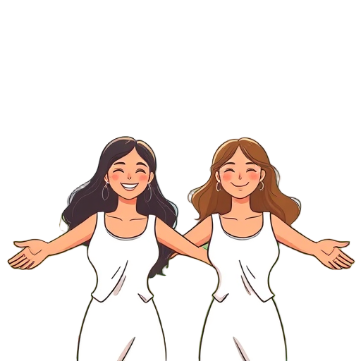 "Happy women" "Open arms" "Sunlight glow" "Calm faces" "Nature backdrop"