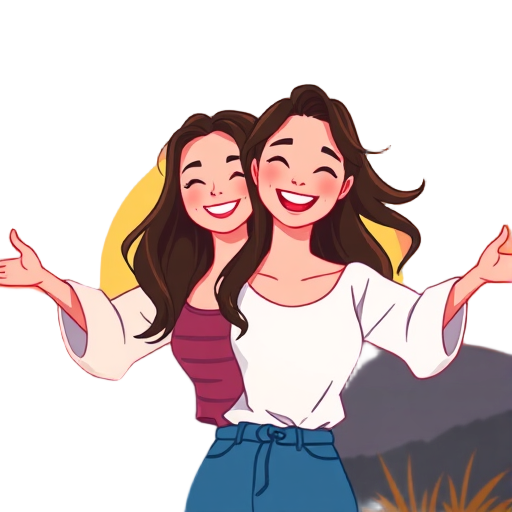 "happy women" "open arms" "sunrise glow" "nature background" "calm faces" "gentle smiles" "flowing hair" "soft colors"