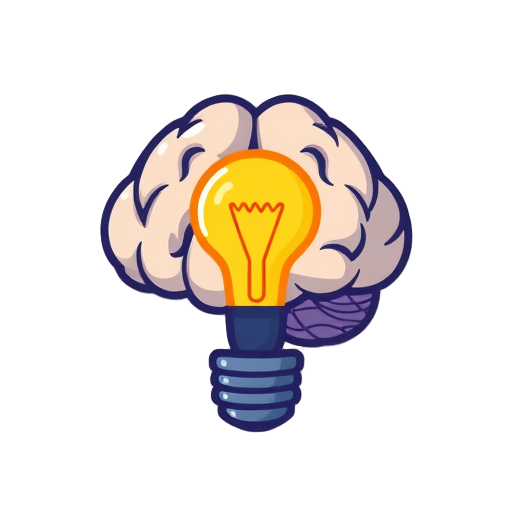 "brain" "light bulb" "gear" "puzzle piece" "spark" "notebook"