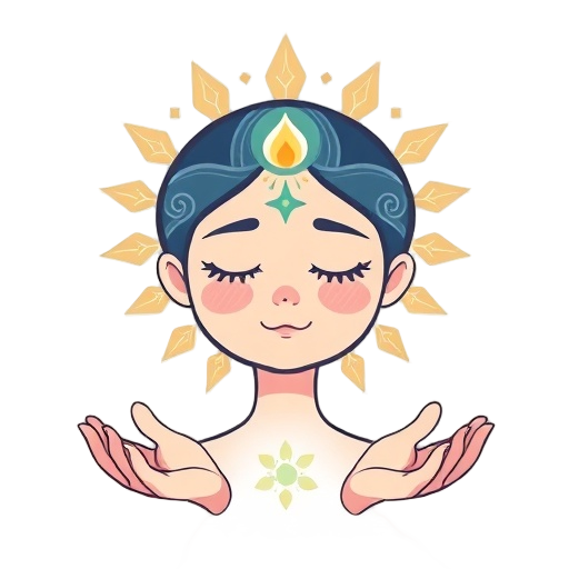 "spiritual guide" "calm face" "glowing aura" "open hands" "gentle light" "nature elements" "soft colors" "peaceful expression" "mystical symbols"